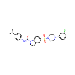 CC(C)c1ccc(NC(=O)N2CCc3cc(S(=O)(=O)N4CCN(c5cccc(Cl)c5)CC4)ccc32)cc1 ZINC000118515105