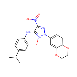 CC(C)c1ccc(Nc2c([N+](=O)[O-])nn(-c3ccc4c(c3)OCCO4)[n+]2[O-])cc1 ZINC000004757970