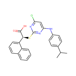 CC(C)c1ccc(Nc2cc(Cl)nc(S[C@H](C(=O)O)c3cccc4ccccc34)n2)cc1 ZINC000049066942