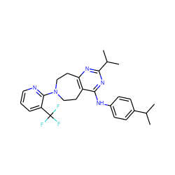 CC(C)c1ccc(Nc2nc(C(C)C)nc3c2CCN(c2ncccc2C(F)(F)F)CC3)cc1 ZINC000144954138