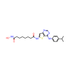 CC(C)c1ccc(Nc2ncnc3cc(NC(=O)CCCCCCC(=O)NO)sc23)cc1 ZINC001772581252