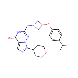 CC(C)c1ccc(OC2CN(Cc3nn4c(C5CCOCC5)ncc4c(=O)[nH]3)C2)cc1 ZINC000205450785