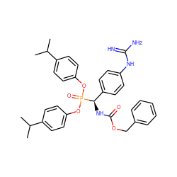 CC(C)c1ccc(OP(=O)(Oc2ccc(C(C)C)cc2)[C@H](NC(=O)OCc2ccccc2)c2ccc(NC(=N)N)cc2)cc1 ZINC000034633588