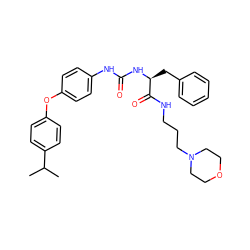 CC(C)c1ccc(Oc2ccc(NC(=O)N[C@@H](Cc3ccccc3)C(=O)NCCCN3CCOCC3)cc2)cc1 ZINC000028343243