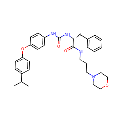 CC(C)c1ccc(Oc2ccc(NC(=O)N[C@H](Cc3ccccc3)C(=O)NCCCN3CCOCC3)cc2)cc1 ZINC000028334985