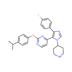 CC(C)c1ccc(Oc2nccc(-c3c(-c4ccc(F)cc4)ncn3C3CCNCC3)n2)cc1 ZINC000036127087