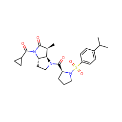 CC(C)c1ccc(S(=O)(=O)N2CCC[C@H]2C(=O)N2CC[C@H]3[C@H]2[C@H](C)C(=O)N3C(=O)C2CC2)cc1 ZINC000013527821