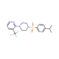 CC(C)c1ccc(S(=O)(=O)N2CCN(c3ncccc3C(F)(F)F)CC2)cc1 ZINC000029044391