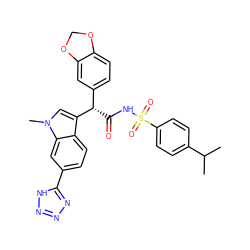 CC(C)c1ccc(S(=O)(=O)NC(=O)[C@@H](c2ccc3c(c2)OCO3)c2cn(C)c3cc(-c4nnn[nH]4)ccc23)cc1 ZINC000028259118