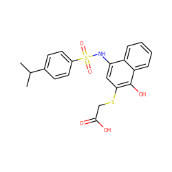 CC(C)c1ccc(S(=O)(=O)Nc2cc(SCC(=O)O)c(O)c3ccccc23)cc1 ZINC000002184375