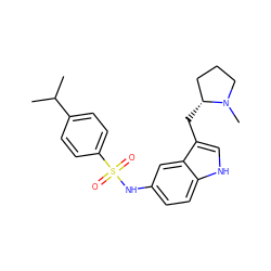 CC(C)c1ccc(S(=O)(=O)Nc2ccc3[nH]cc(C[C@@H]4CCCN4C)c3c2)cc1 ZINC000013607593