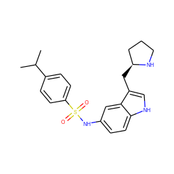 CC(C)c1ccc(S(=O)(=O)Nc2ccc3[nH]cc(C[C@H]4CCCN4)c3c2)cc1 ZINC000013607645