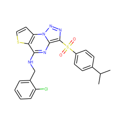 CC(C)c1ccc(S(=O)(=O)c2nnn3c2nc(NCc2ccccc2Cl)c2sccc23)cc1 ZINC000020516372