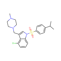 CC(C)c1ccc(S(=O)(=O)n2cc(CN3CCN(C)CC3)c3c(Cl)cccc32)cc1 ZINC001772643000