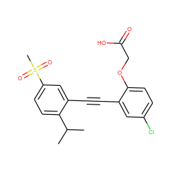 CC(C)c1ccc(S(C)(=O)=O)cc1C#Cc1cc(Cl)ccc1OCC(=O)O ZINC000073166261