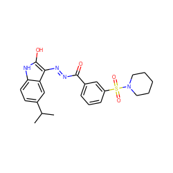 CC(C)c1ccc2[nH]c(O)c(N=NC(=O)c3cccc(S(=O)(=O)N4CCCCC4)c3)c2c1 ZINC000299813337