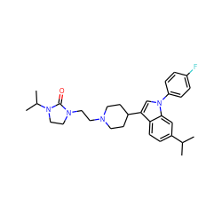 CC(C)c1ccc2c(C3CCN(CCN4CCN(C(C)C)C4=O)CC3)cn(-c3ccc(F)cc3)c2c1 ZINC000013731174