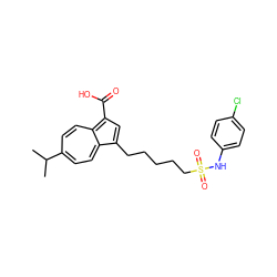 CC(C)c1ccc2c(CCCCCS(=O)(=O)Nc3ccc(Cl)cc3)cc(C(=O)O)c-2cc1 ZINC000029410472