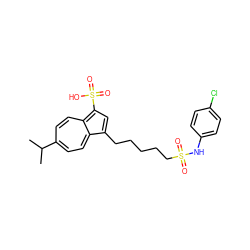 CC(C)c1ccc2c(CCCCCS(=O)(=O)Nc3ccc(Cl)cc3)cc(S(=O)(=O)O)c-2cc1 ZINC000029410864