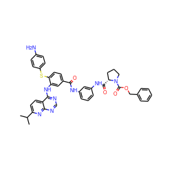 CC(C)c1ccc2c(Nc3cc(C(=O)Nc4cccc(NC(=O)[C@@H]5CCCN5C(=O)OCc5ccccc5)c4)ccc3Sc3ccc(N)cc3)ncnc2n1 ZINC000198010944