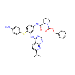 CC(C)c1ccc2c(Nc3cc(NC(=O)[C@@H]4CCCN4C(=O)OCc4ccccc4)ccc3Sc3ccc(N)cc3)ncnc2n1 ZINC000139235517