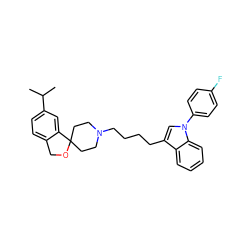 CC(C)c1ccc2c(c1)C1(CCN(CCCCc3cn(-c4ccc(F)cc4)c4ccccc34)CC1)OC2 ZINC000013741546