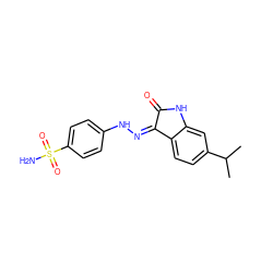 CC(C)c1ccc2c(c1)NC(=O)/C2=N\Nc1ccc(S(N)(=O)=O)cc1 ZINC000013470469