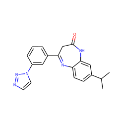 CC(C)c1ccc2c(c1)NC(=O)CC(c1cccc(-n3ccnn3)c1)=N2 ZINC000101491841