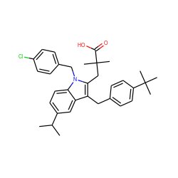 CC(C)c1ccc2c(c1)c(Cc1ccc(C(C)(C)C)cc1)c(CC(C)(C)C(=O)O)n2Cc1ccc(Cl)cc1 ZINC000028130413