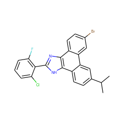 CC(C)c1ccc2c(c1)c1cc(Br)ccc1c1nc(-c3c(F)cccc3Cl)[nH]c21 ZINC000045317722