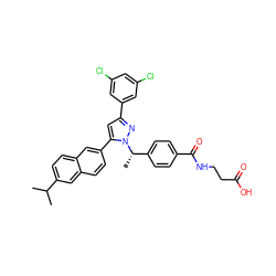 CC(C)c1ccc2cc(-c3cc(-c4cc(Cl)cc(Cl)c4)nn3[C@@H](C)c3ccc(C(=O)NCCC(=O)O)cc3)ccc2c1 ZINC000095117923