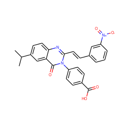 CC(C)c1ccc2nc(/C=C/c3cccc([N+](=O)[O-])c3)n(-c3ccc(C(=O)O)cc3)c(=O)c2c1 ZINC000058568383