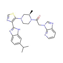 CC(C)c1ccc2nc(-c3ncsc3N3CCN(C(=O)Cn4cnc5cccnc54)[C@H](C)C3)[nH]c2c1 ZINC000143670338