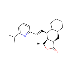 CC(C)c1cccc(/C=C/[C@@H]2[C@@H]3[C@@H](C)OC(=O)[C@@H]3C[C@@H]3CCCC[C@H]32)n1 ZINC000013673130