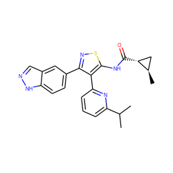 CC(C)c1cccc(-c2c(-c3ccc4[nH]ncc4c3)nsc2NC(=O)[C@@H]2C[C@H]2C)n1 ZINC000095589203