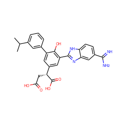 CC(C)c1cccc(-c2cc([C@@H](CC(=O)O)C(=O)O)cc(-c3nc4cc(C(=N)N)ccc4[nH]3)c2O)c1 ZINC000014956905