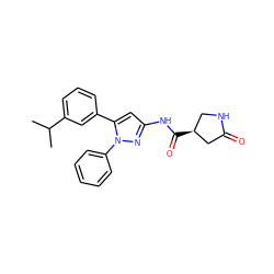 CC(C)c1cccc(-c2cc(NC(=O)[C@H]3CNC(=O)C3)nn2-c2ccccc2)c1 ZINC000169706996