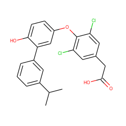 CC(C)c1cccc(-c2cc(Oc3c(Cl)cc(CC(=O)O)cc3Cl)ccc2O)c1 ZINC000014969228