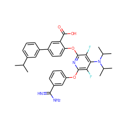 CC(C)c1cccc(-c2ccc(Oc3nc(Oc4cccc(C(=N)N)c4)c(F)c(N(C(C)C)C(C)C)c3F)c(C(=O)O)c2)c1 ZINC000028568913