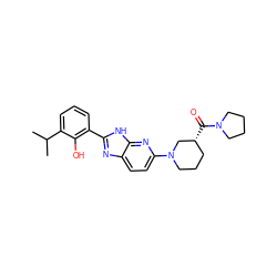 CC(C)c1cccc(-c2nc3ccc(N4CCC[C@@H](C(=O)N5CCCC5)C4)nc3[nH]2)c1O ZINC001772611865