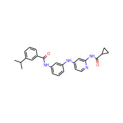 CC(C)c1cccc(C(=O)Nc2cccc(Nc3ccnc(NC(=O)C4CC4)c3)c2)c1 ZINC000653848900