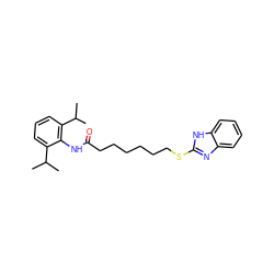 CC(C)c1cccc(C(C)C)c1NC(=O)CCCCCCSc1nc2ccccc2[nH]1 ZINC000144519869