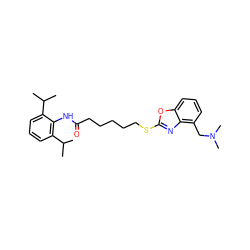 CC(C)c1cccc(C(C)C)c1NC(=O)CCCCCSc1nc2c(CN(C)C)cccc2o1 ZINC000004394074