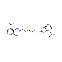 CC(C)c1cccc(C(C)C)c1NC(=O)CCCCCSc1nc2c(N(C)C)cccc2o1 ZINC000002004775