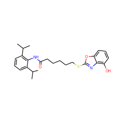 CC(C)c1cccc(C(C)C)c1NC(=O)CCCCCSc1nc2c(O)cccc2o1 ZINC000197649531