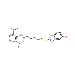 CC(C)c1cccc(C(C)C)c1NC(=O)CCCCCSc1nc2cc(O)ccc2o1 ZINC000197649294