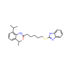 CC(C)c1cccc(C(C)C)c1NC(=O)CCCCCSc1nc2ccccc2[nH]1 ZINC000144522637