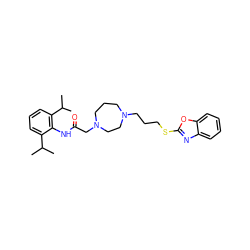 CC(C)c1cccc(C(C)C)c1NC(=O)CN1CCCN(CCCSc2nc3ccccc3o2)CC1 ZINC000163587140