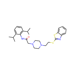 CC(C)c1cccc(C(C)C)c1NC(=O)CN1CCN(CCSc2nc3ccccc3s2)CC1 ZINC000163588314