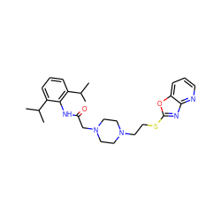 CC(C)c1cccc(C(C)C)c1NC(=O)CN1CCN(CCSc2nc3ncccc3o2)CC1 ZINC000163585455